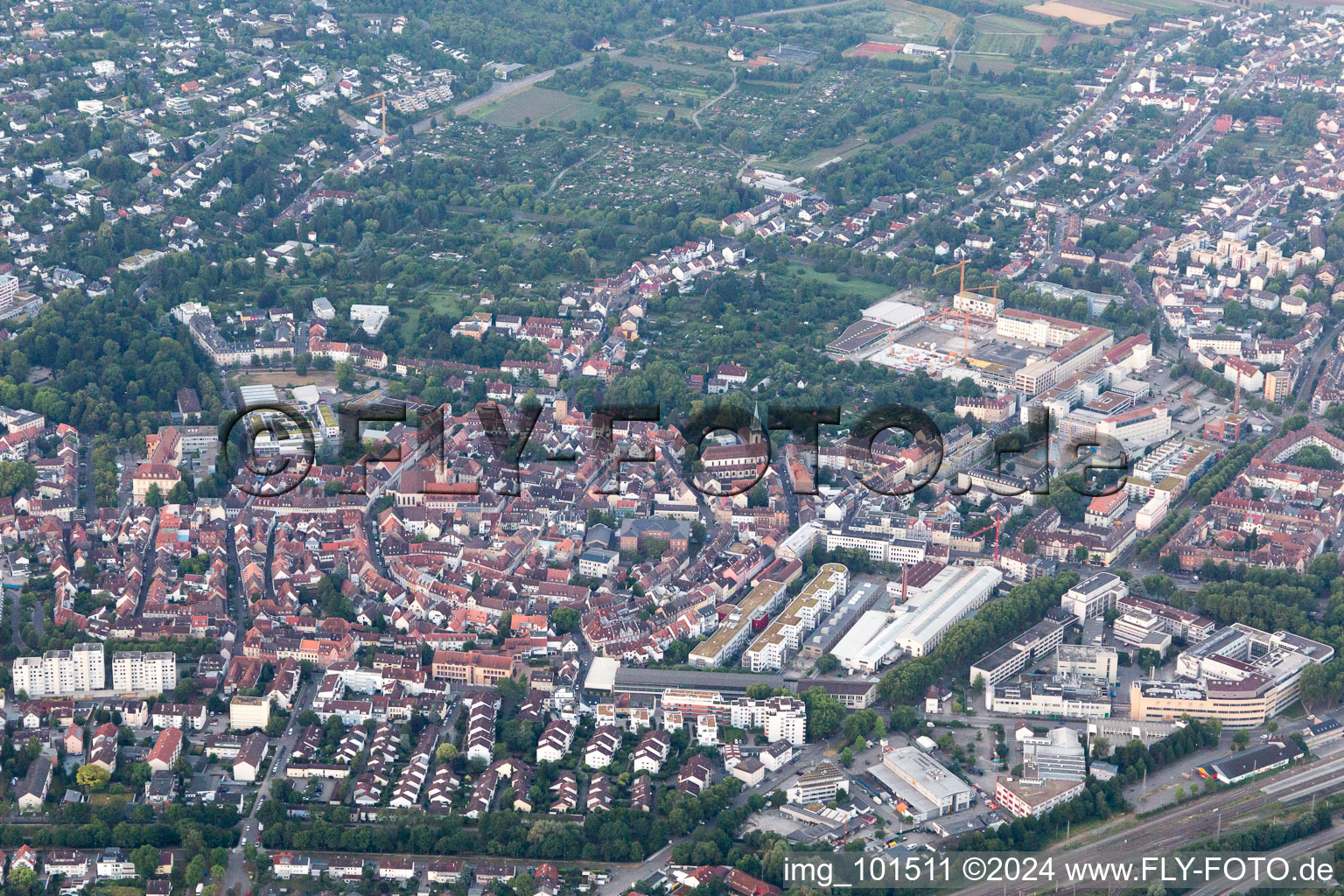 Drone image of District Durlach in Karlsruhe in the state Baden-Wuerttemberg, Germany