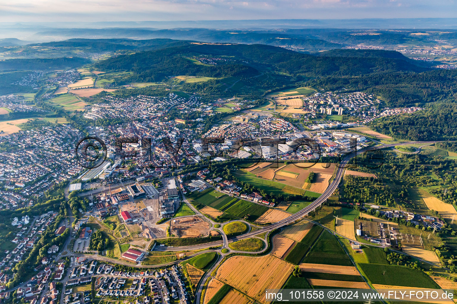 Town View of the streets and houses of the residential areas in Winnenden in the state Baden-Wurttemberg, Germany