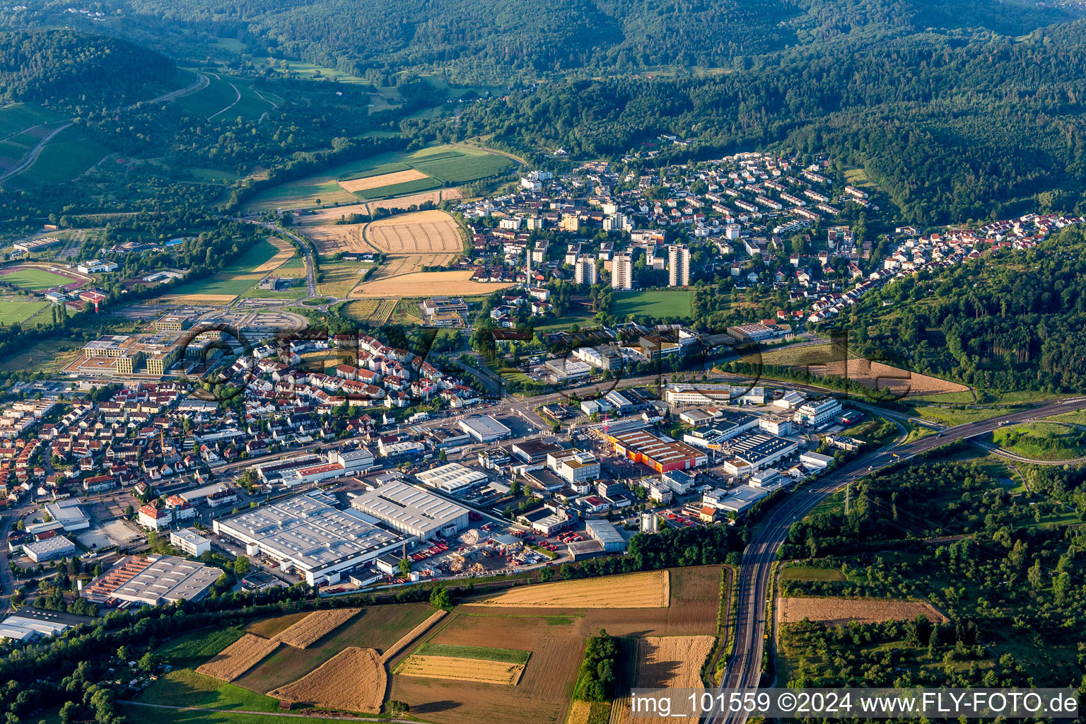 Industrial and commercial area with Alfred Kaercher Vertriebs-GmbH in Winnenden in the state Baden-Wurttemberg, Germany