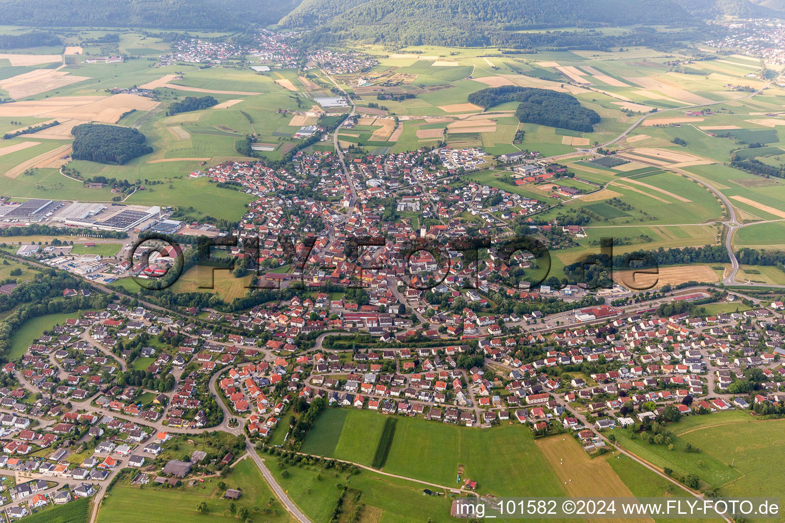 Town View of the streets and houses of the residential areas in Moegglingen in the state Baden-Wurttemberg, Germany