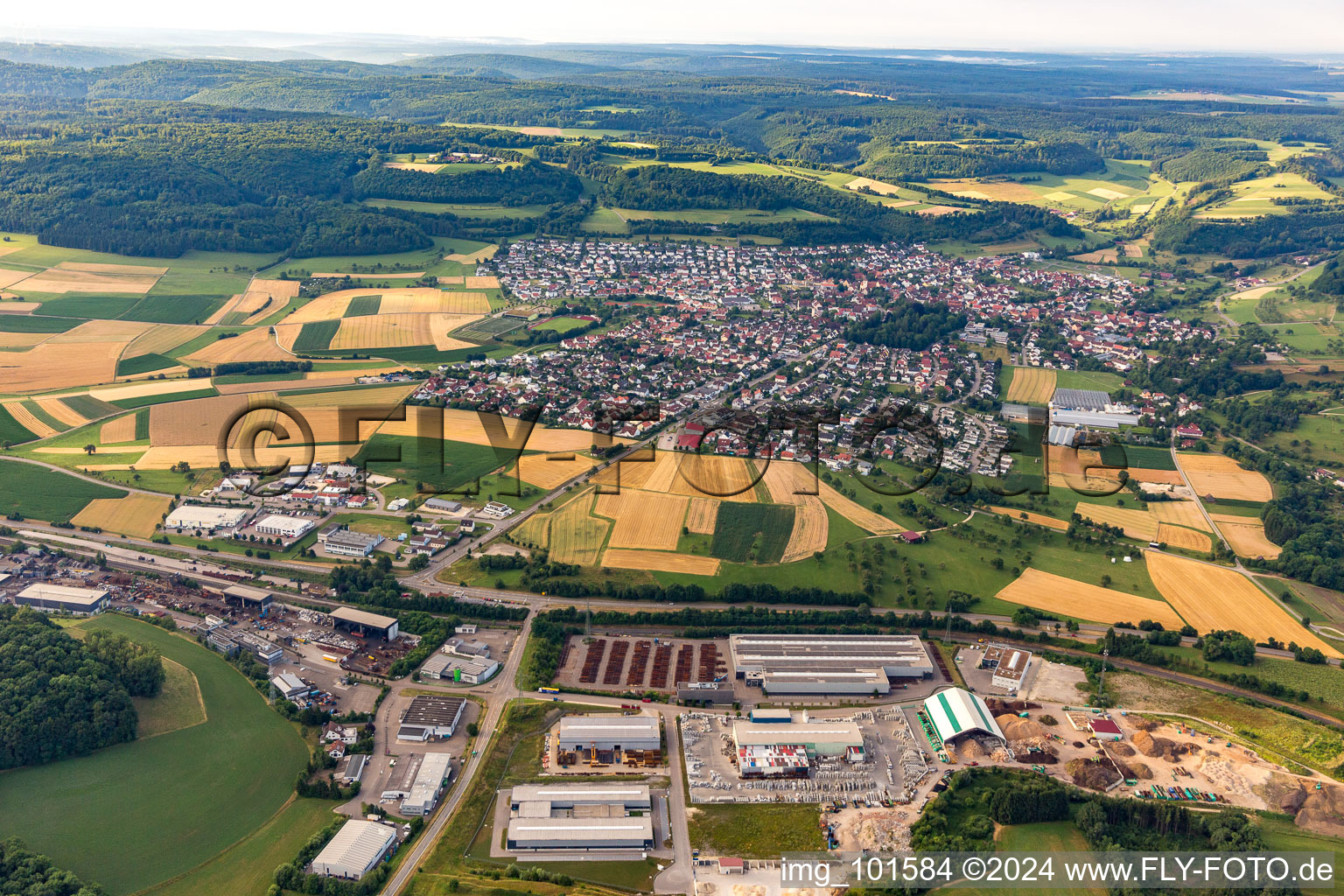 Bird's eye view of Essingen in the state Baden-Wuerttemberg, Germany