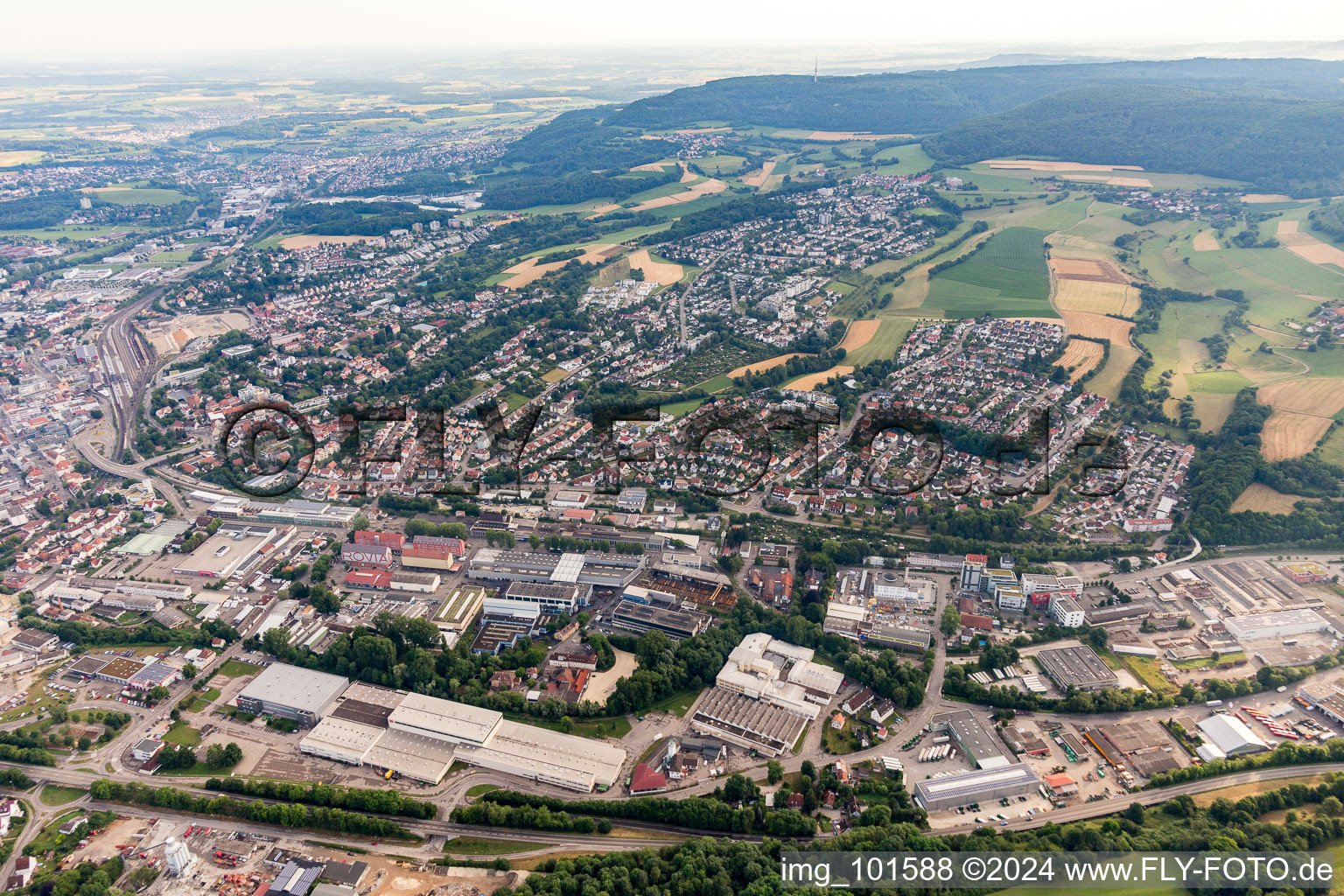 Town View of the streets and houses of the residential areas in Aalen in the state Baden-Wurttemberg, Germany