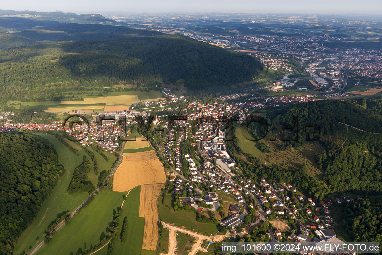 Oblique view of District Unterkochen in Aalen in the state Baden-Wuerttemberg, Germany