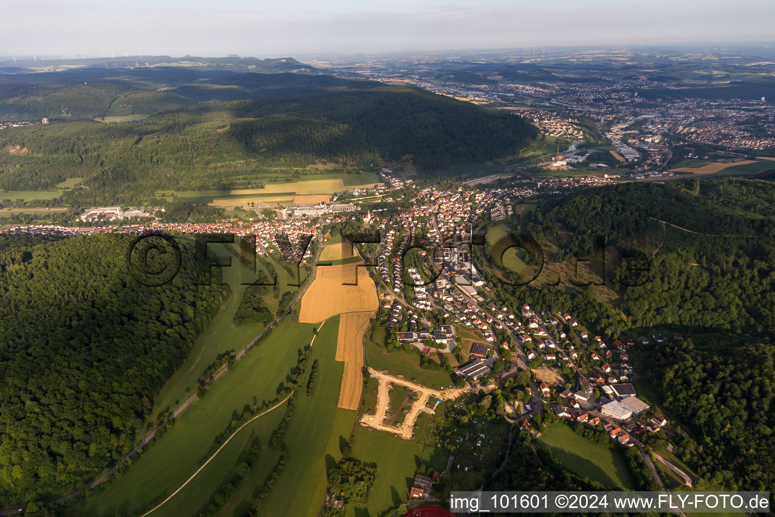 District Unterkochen in Aalen in the state Baden-Wuerttemberg, Germany from above