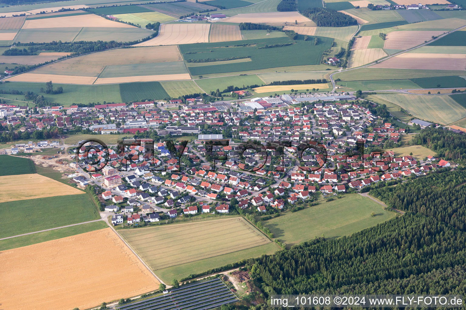 Aerial view of Neresheim in the state Baden-Wuerttemberg, Germany