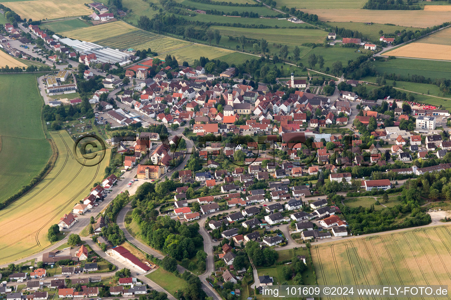 Aerial photograpy of Neresheim in the state Baden-Wuerttemberg, Germany