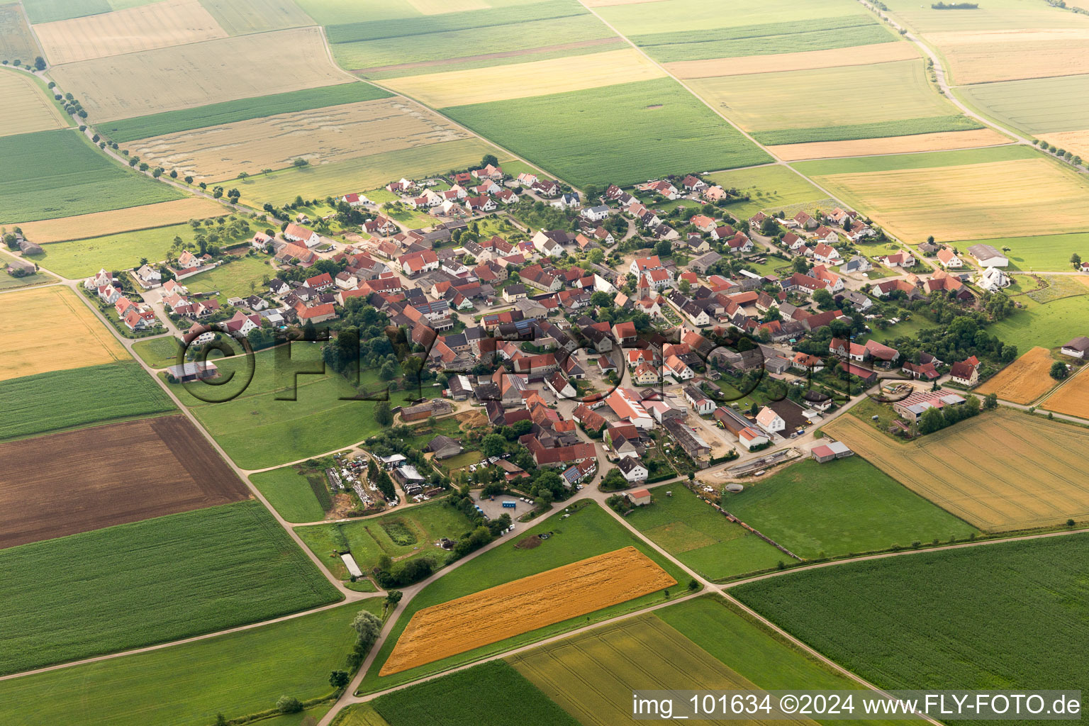 Aerial view of Forheim in the state Bavaria, Germany