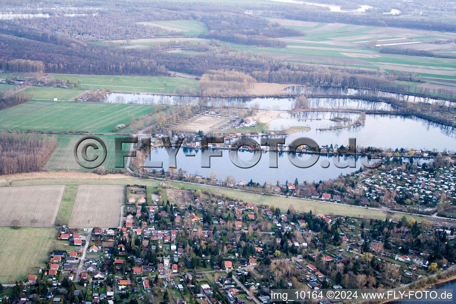 Blue Adriatic recreation area in Altrip in the state Rhineland-Palatinate, Germany from the drone perspective