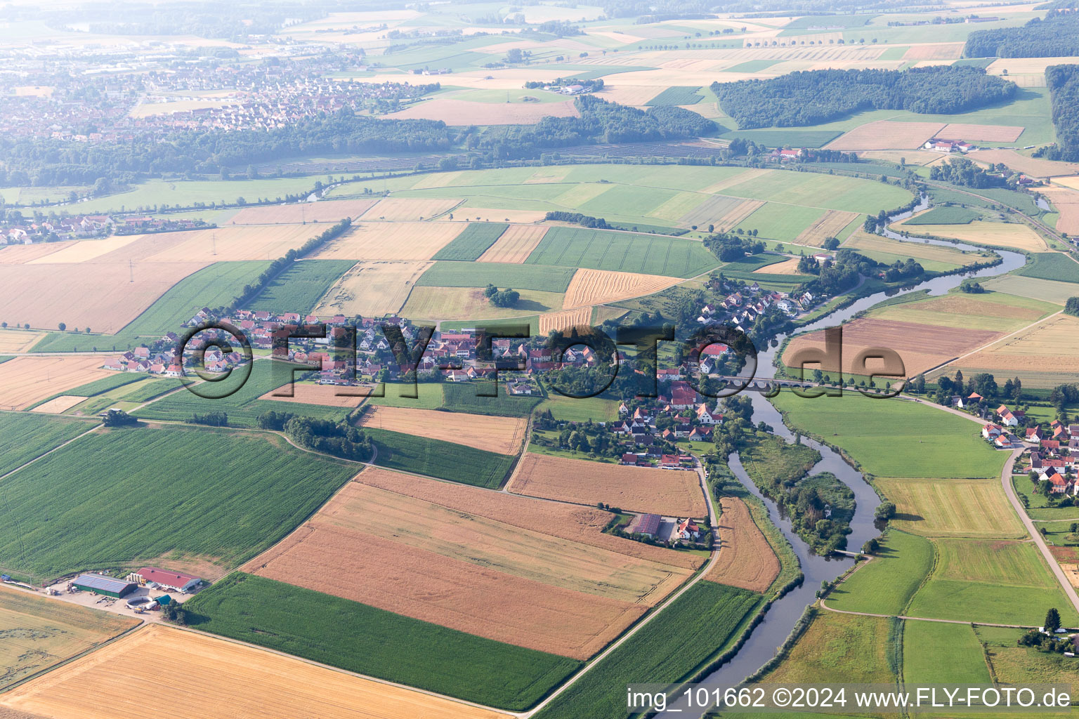 Aerial view of Ebermergen in the state Bavaria, Germany