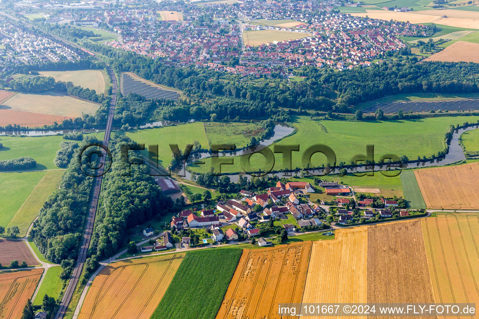 Village on the river bank areas of Woernitz in Felsheim in the state Bavaria, Germany