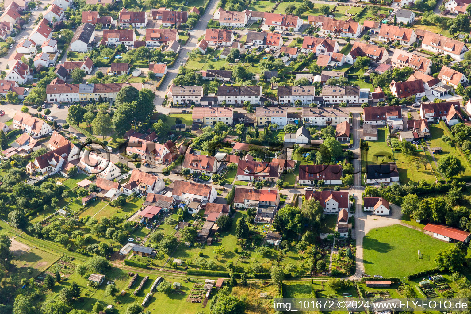 Aerial view of Settlement area in the district Riedlingen in Donauwoerth in the state Bavaria, Germany