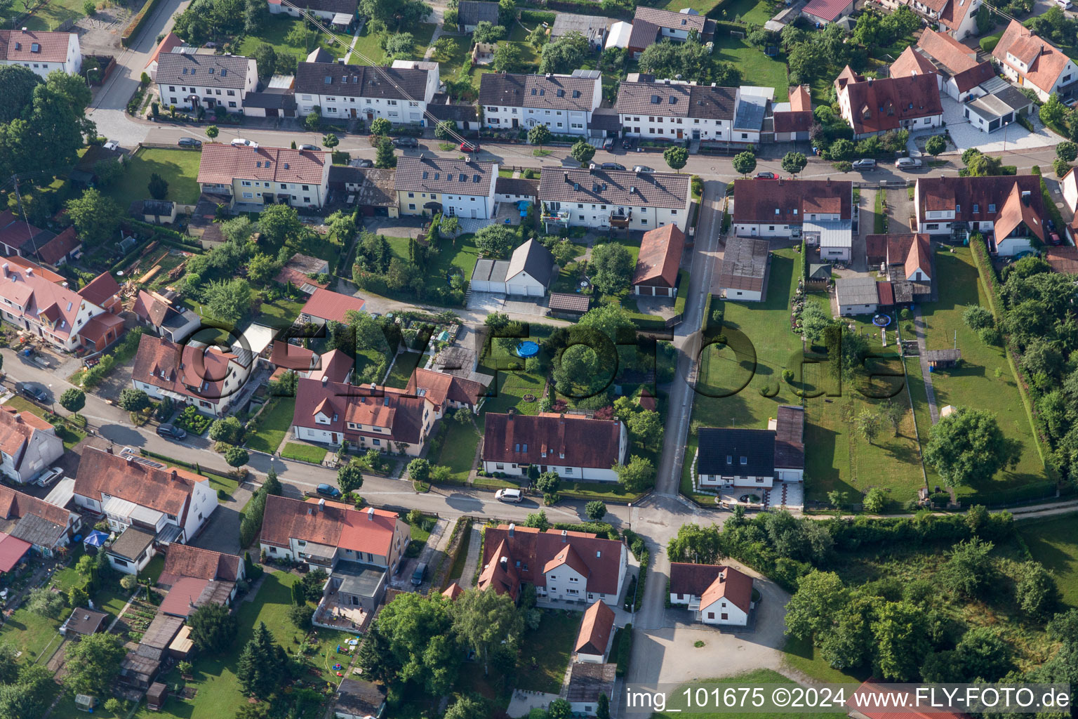 Ramberg settlement in the district Riedlingen in Donauwörth in the state Bavaria, Germany from above