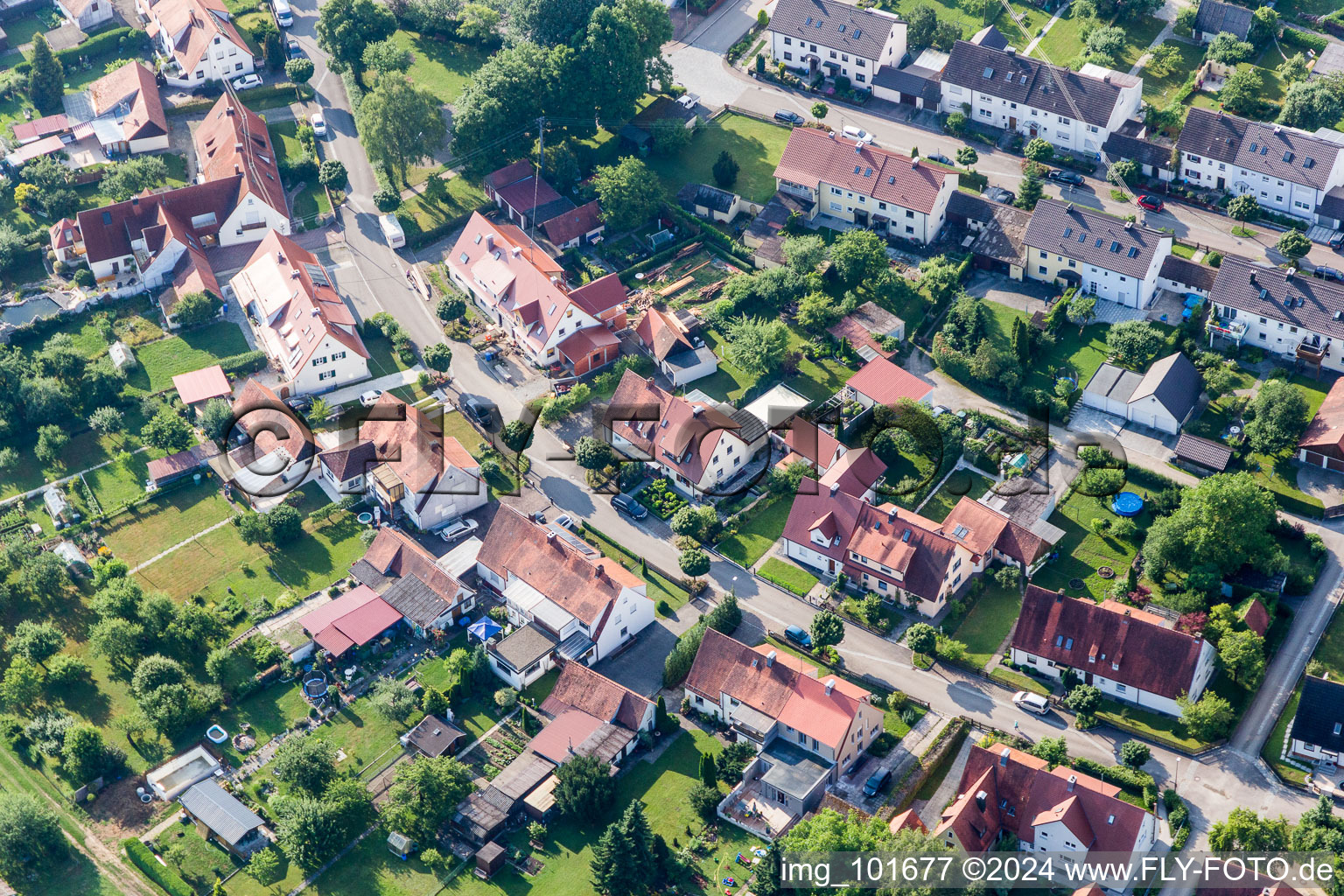 Ramberg settlement in the district Riedlingen in Donauwörth in the state Bavaria, Germany seen from above