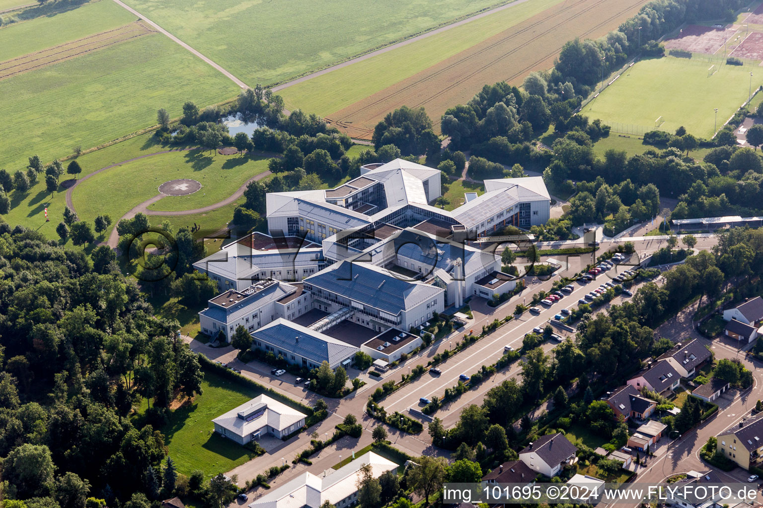 Clinic grounds of the Donau-Ries Hospital Clinics and retirement homes gKU in the Neudegg district in the district Riedlingen in Donauwörth in the state Bavaria, Germany