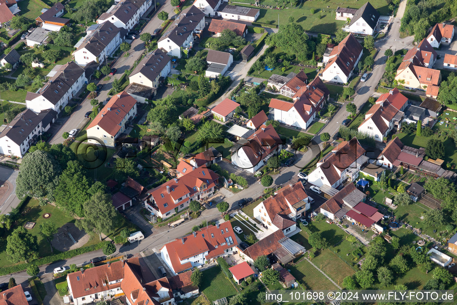 Aerial view of Ramberg settlement in the district Riedlingen in Donauwörth in the state Bavaria, Germany