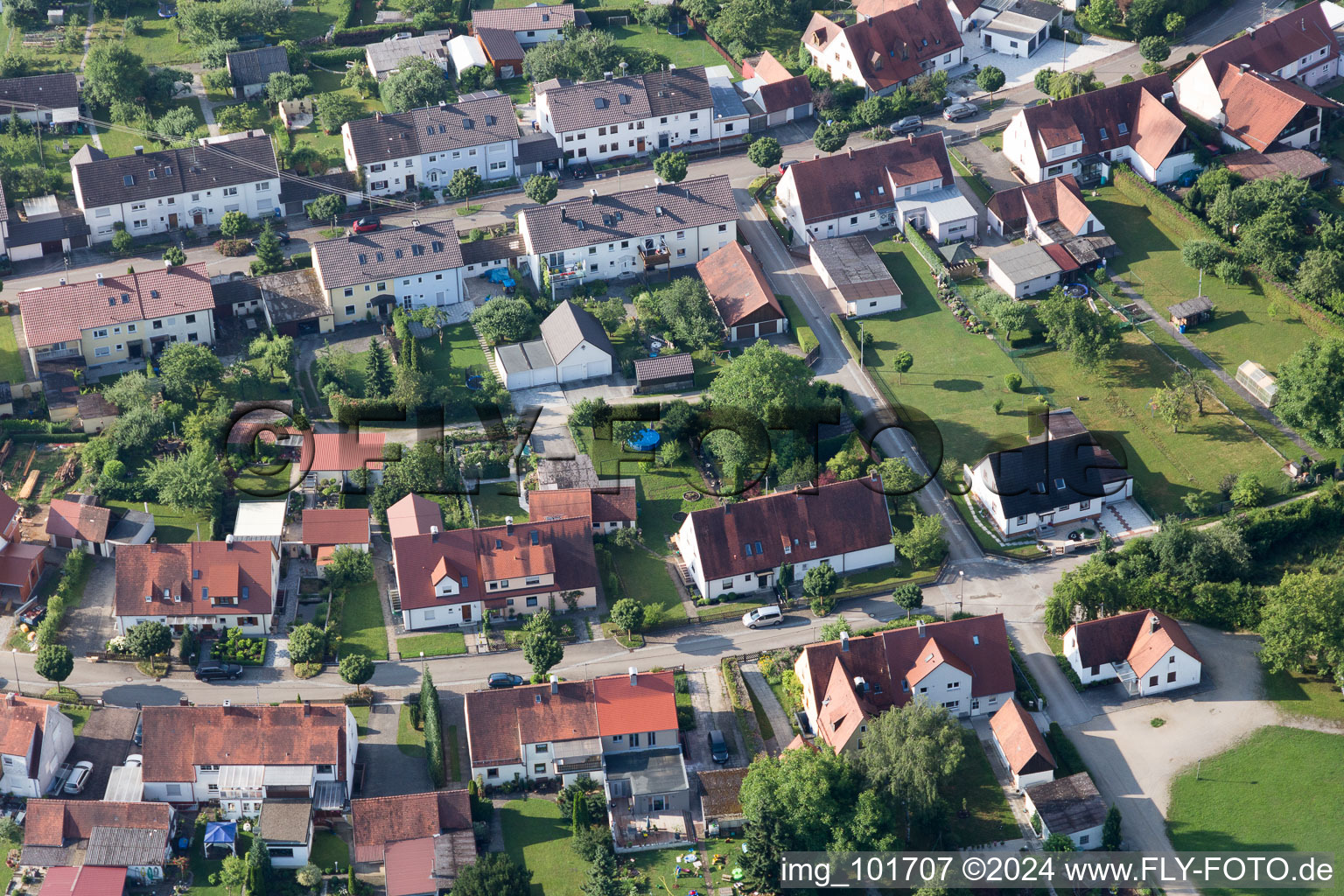 Ramberg settlement in the district Riedlingen in Donauwörth in the state Bavaria, Germany seen from a drone