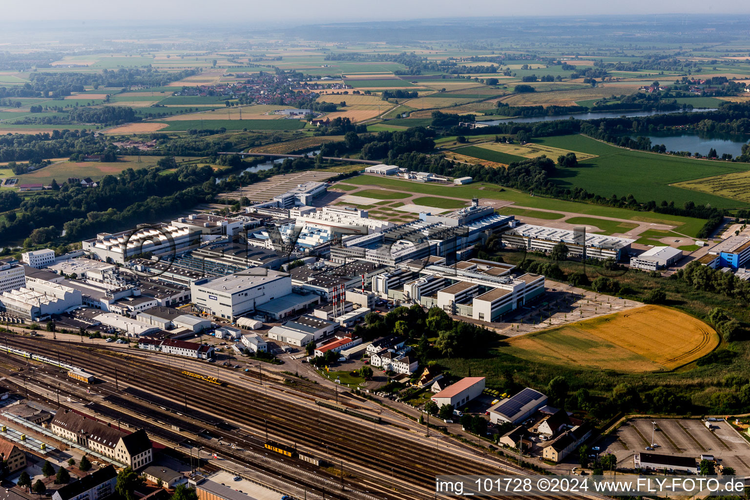 Industrial and commercial area  with facilities of Airbus Helicopters Deutschland GmbH in the district Riedlingen in Donauwoerth in the state Bavaria, Germany