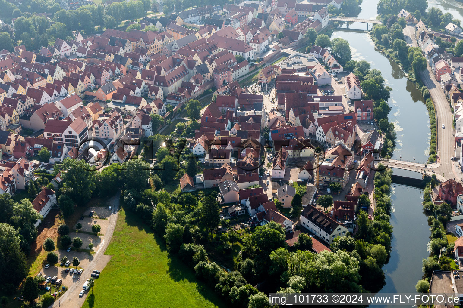 Old Town area and city center at the Danube river in Donauwoerth in the state Bavaria, Germany