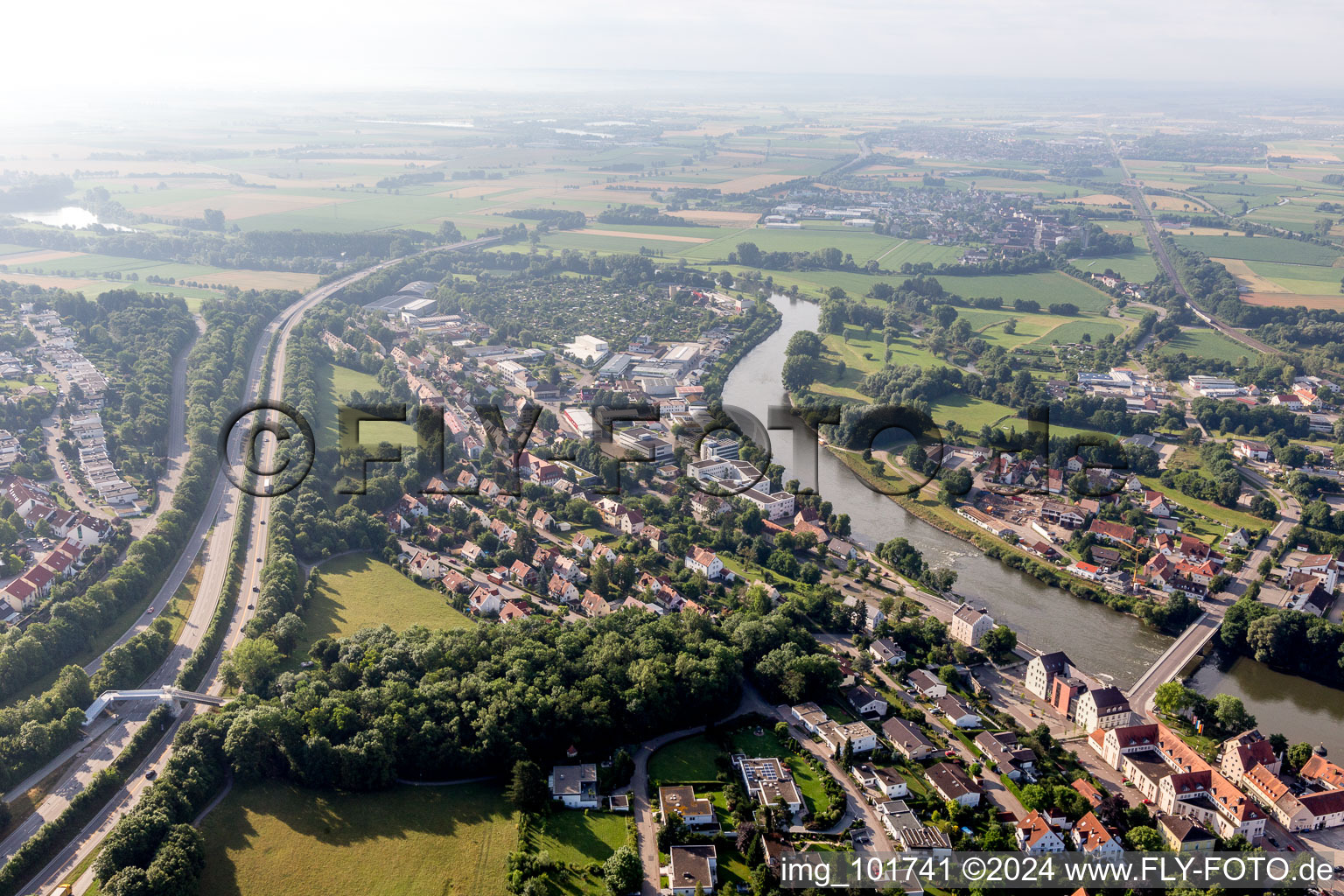 Drone recording of Donauwörth in the state Bavaria, Germany