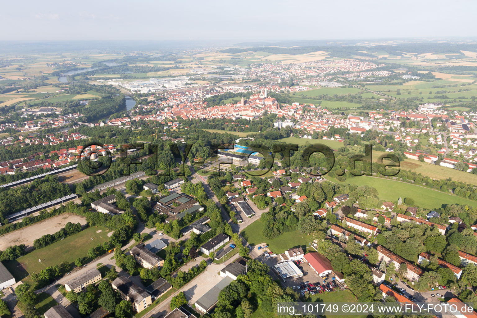 Donauwörth in the state Bavaria, Germany from above