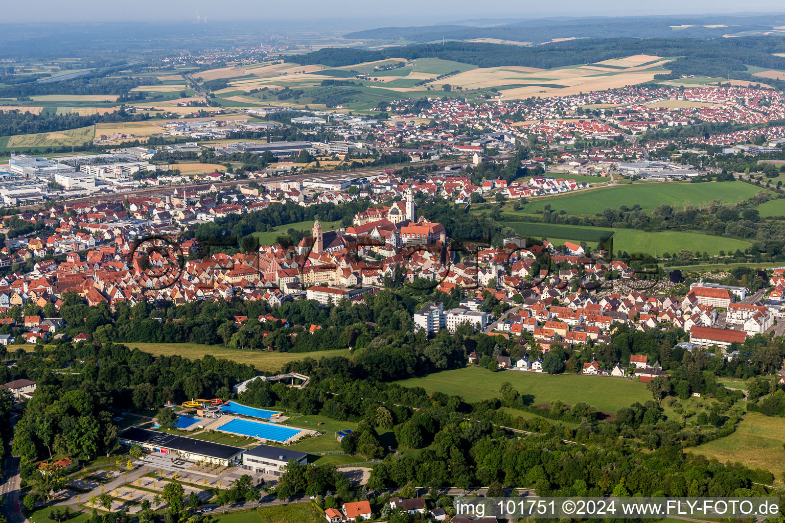 City area with outside districts and inner city area in Donauwoerth in the state Bavaria, Germany