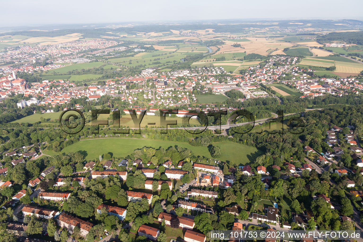 Donauwörth in the state Bavaria, Germany seen from above