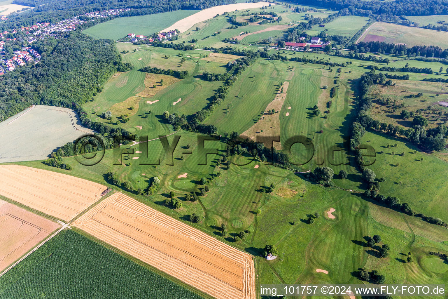 Oblique view of Grounds of the Golf course at of Golfclub Donauwoerth Gut Lederstatt in Donauwoerth in the state Bavaria, Germany