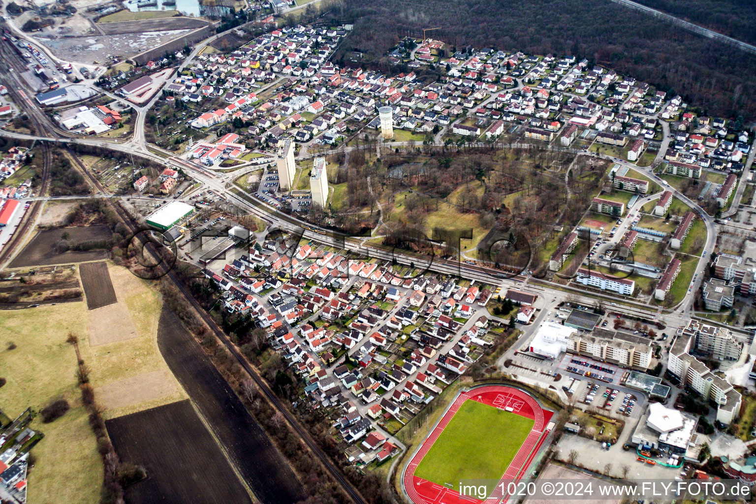 Aerial photograpy of Dorschberg in Wörth am Rhein in the state Rhineland-Palatinate, Germany