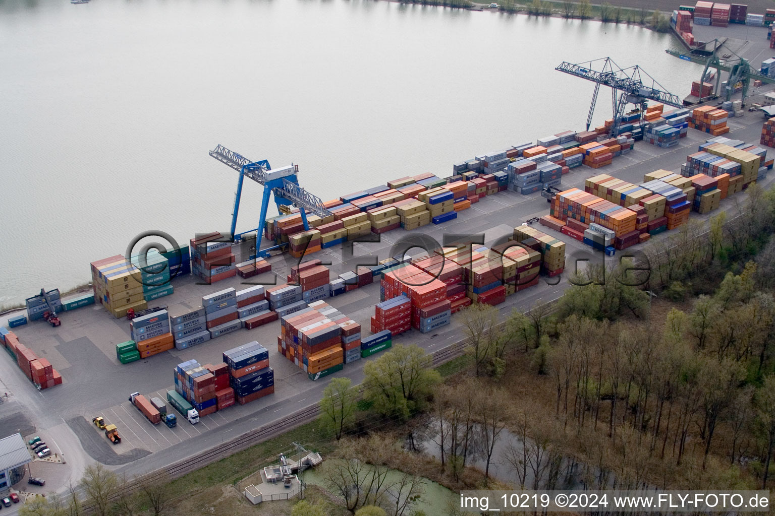 Aerial photograpy of Industrial area Oberwald Rheinhafen in Wörth am Rhein in the state Rhineland-Palatinate, Germany