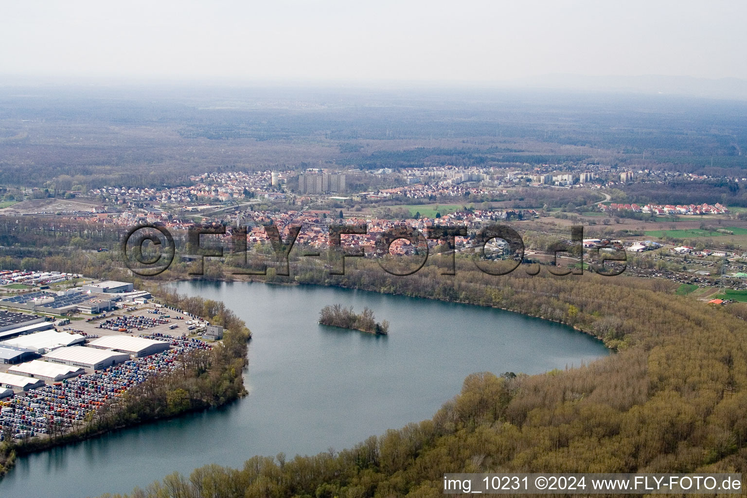 Oberwald Industrial Area in Wörth am Rhein in the state Rhineland-Palatinate, Germany from the drone perspective