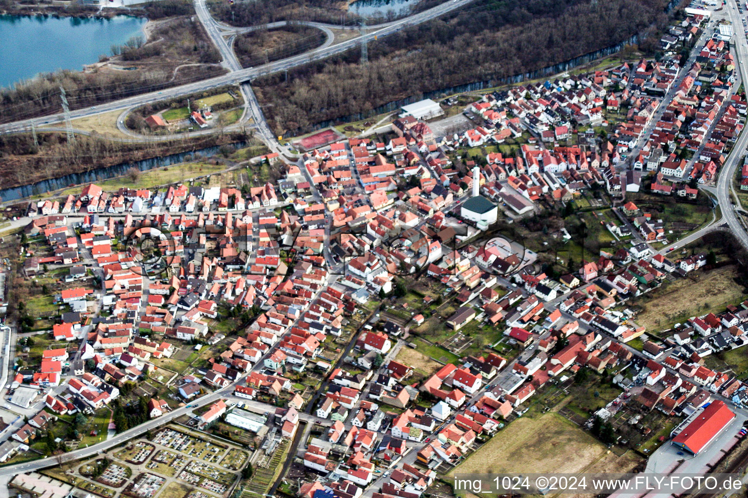 Oblique view of Wörth am Rhein in the state Rhineland-Palatinate, Germany