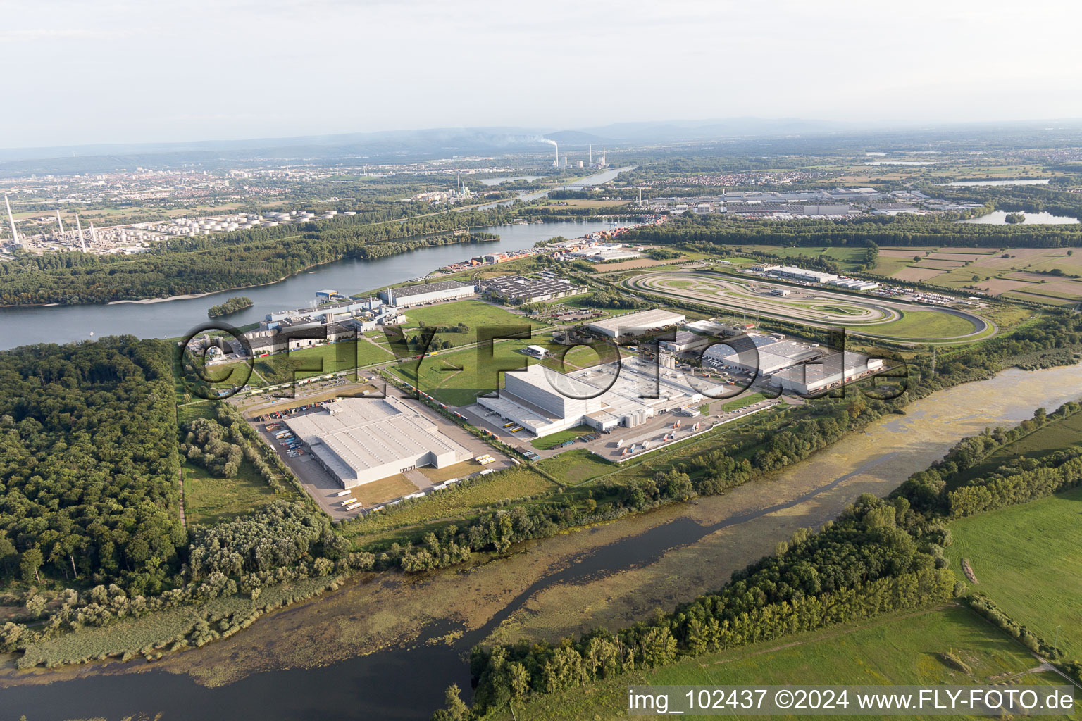 Oberwald industrial area from the northwest in Wörth am Rhein in the state Rhineland-Palatinate, Germany