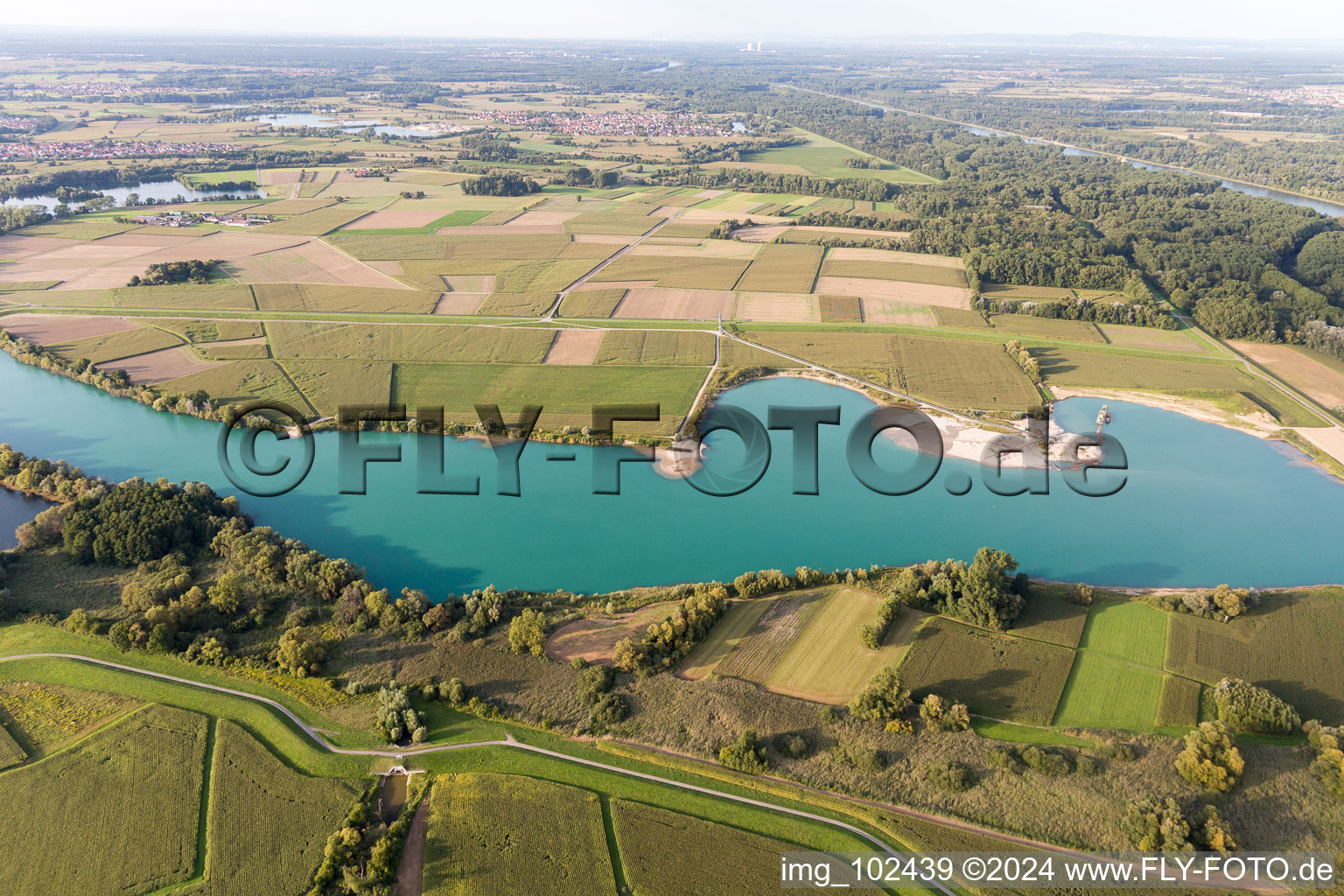 Aerial view of Neupotz in the state Rhineland-Palatinate, Germany