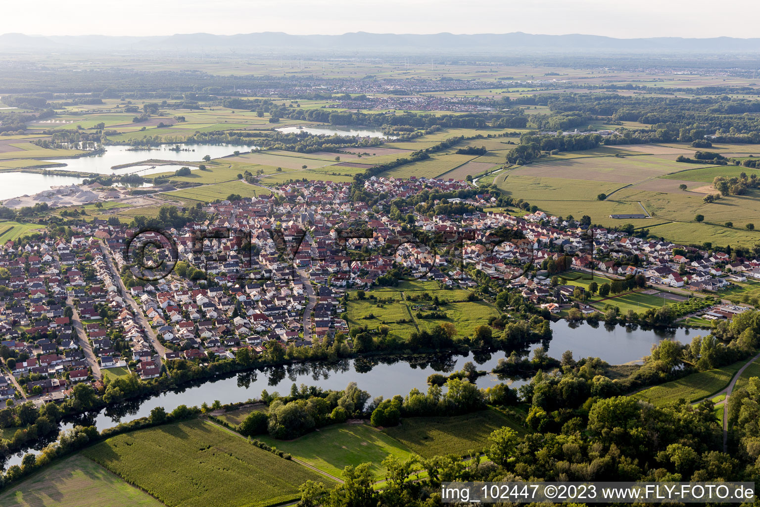 Leimersheim in the state Rhineland-Palatinate, Germany seen from above