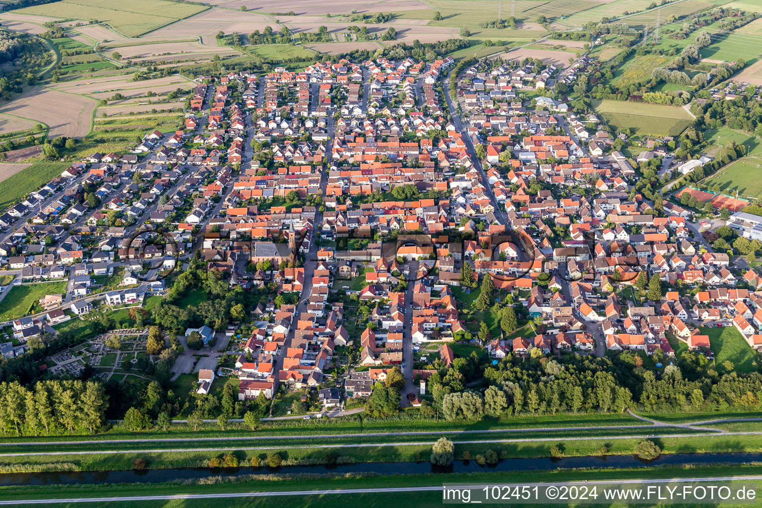 Aerial photograpy of Village view in the district Russheim in Dettenheim in the state Baden-Wurttemberg, Germany