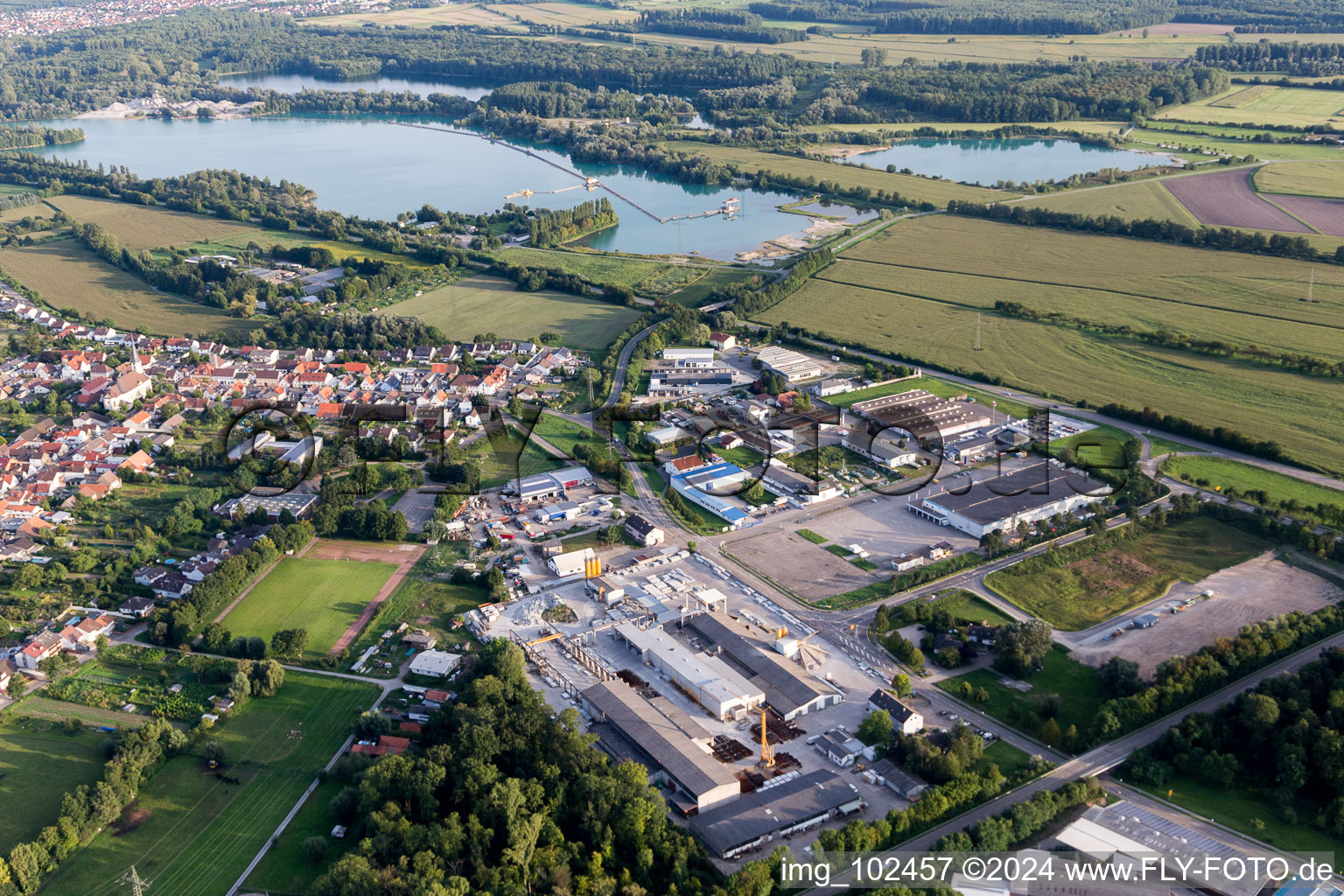 District Huttenheim in Philippsburg in the state Baden-Wuerttemberg, Germany from above