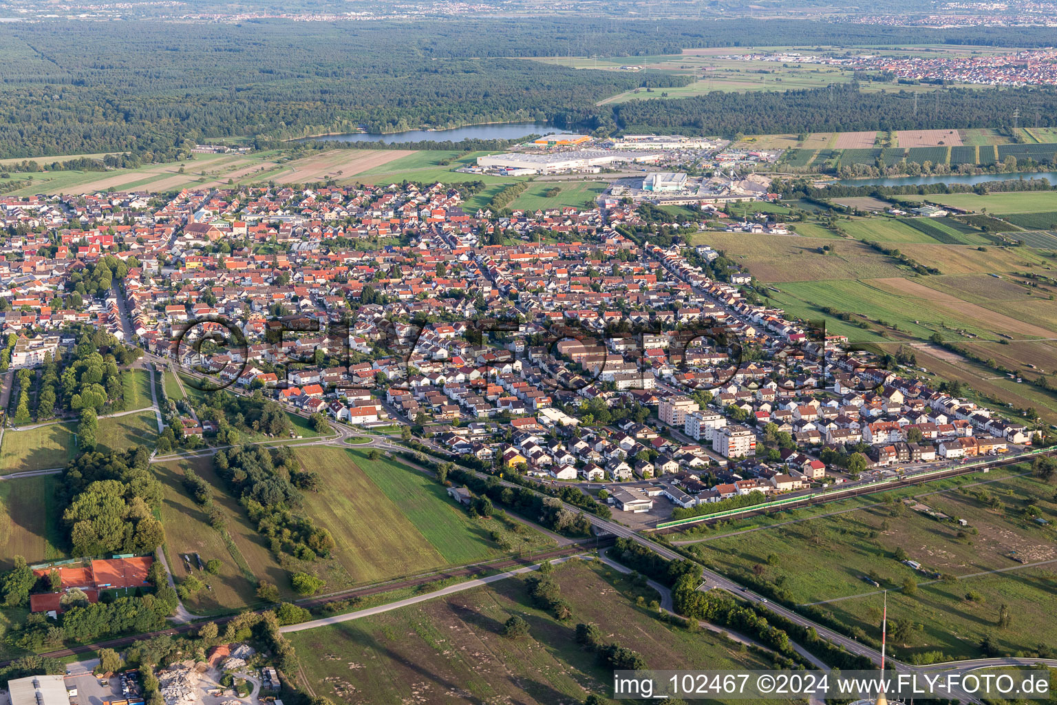 Town View of the streets and houses of the residential areas in Wiesental in the state Baden-Wurttemberg, Germany