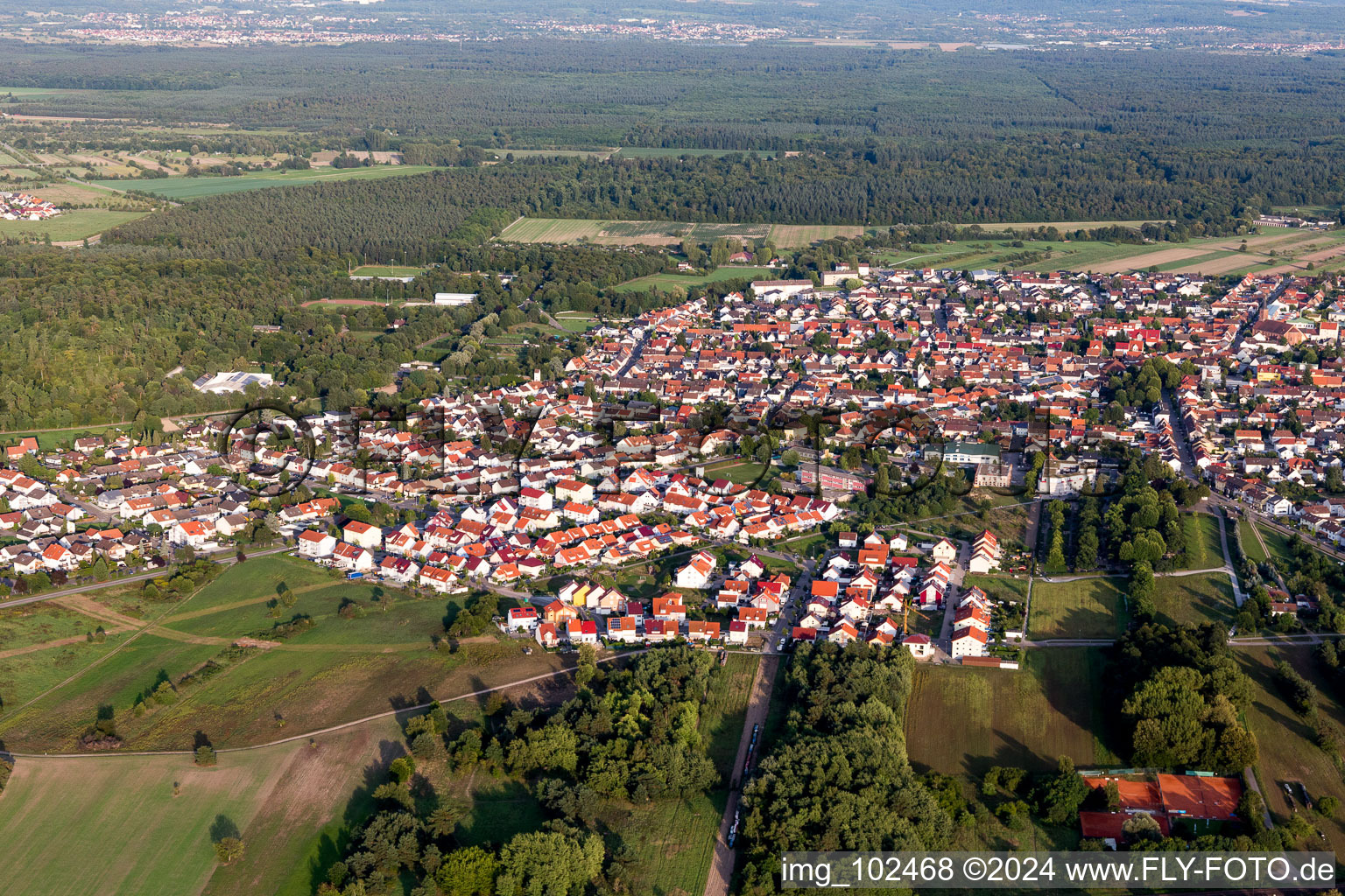 From the west in the district Wiesental in Waghäusel in the state Baden-Wuerttemberg, Germany