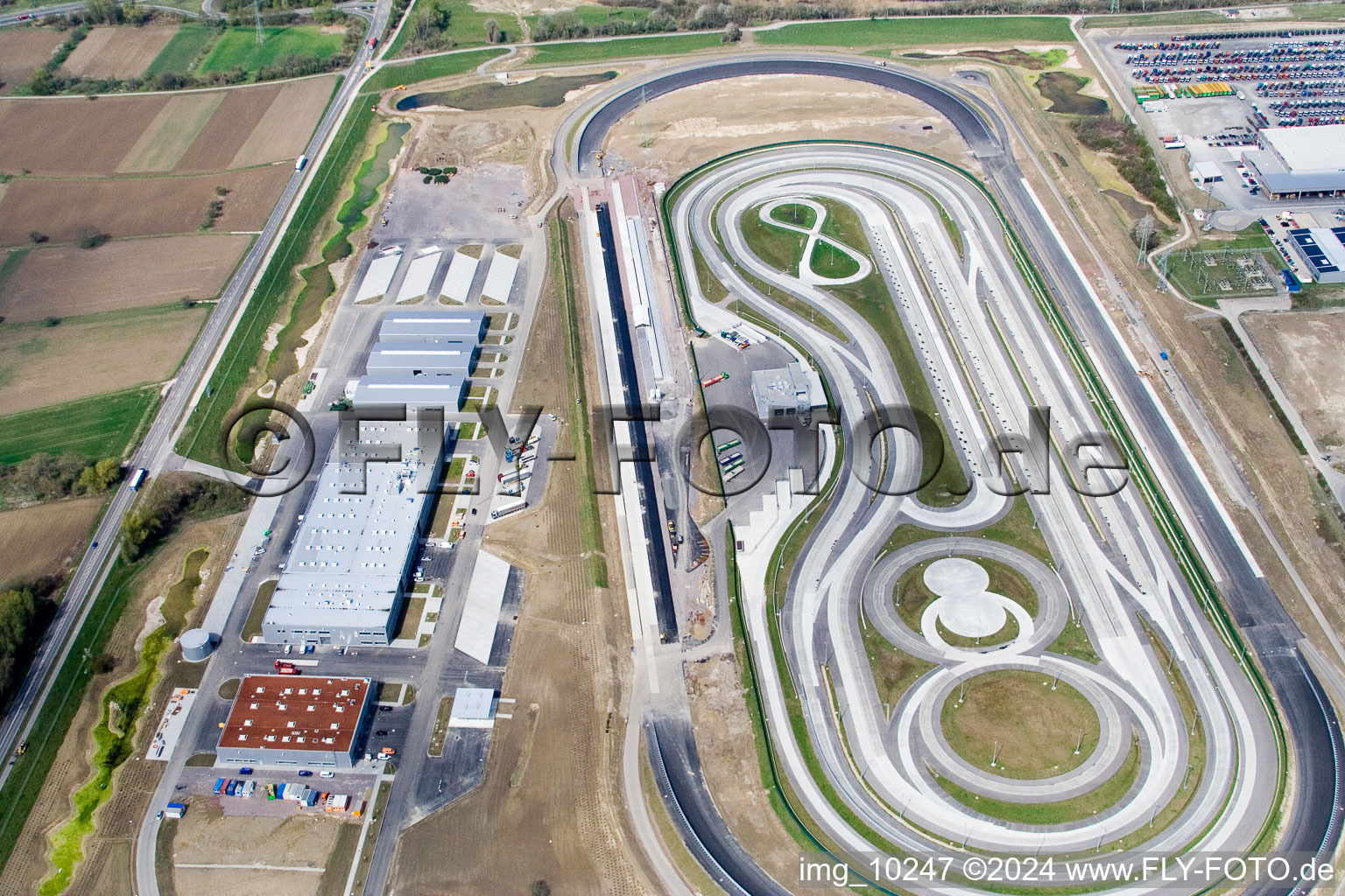 Aerial view of Daimler truck test site in Wörth am Rhein in the state Rhineland-Palatinate, Germany