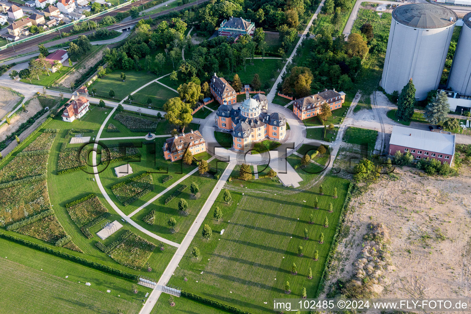 Aerial view of Palace Eremitage Waghaeusel in Waghaeusel in the state Baden-Wurttemberg, Germany