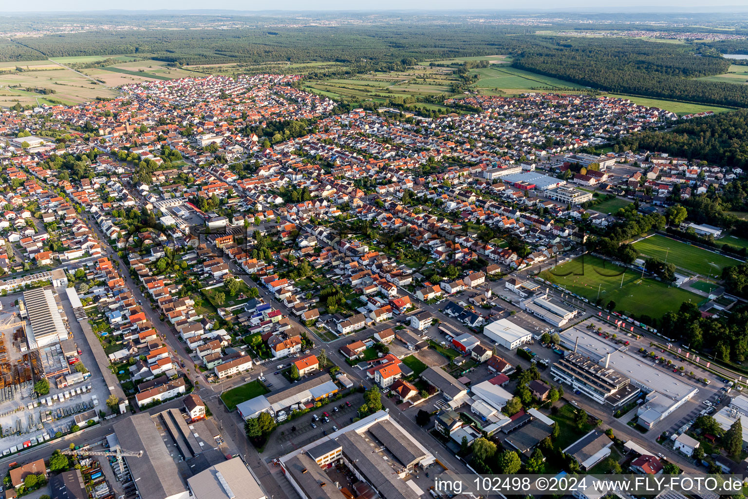 District Oberhausen in Oberhausen-Rheinhausen in the state Baden-Wuerttemberg, Germany from the plane