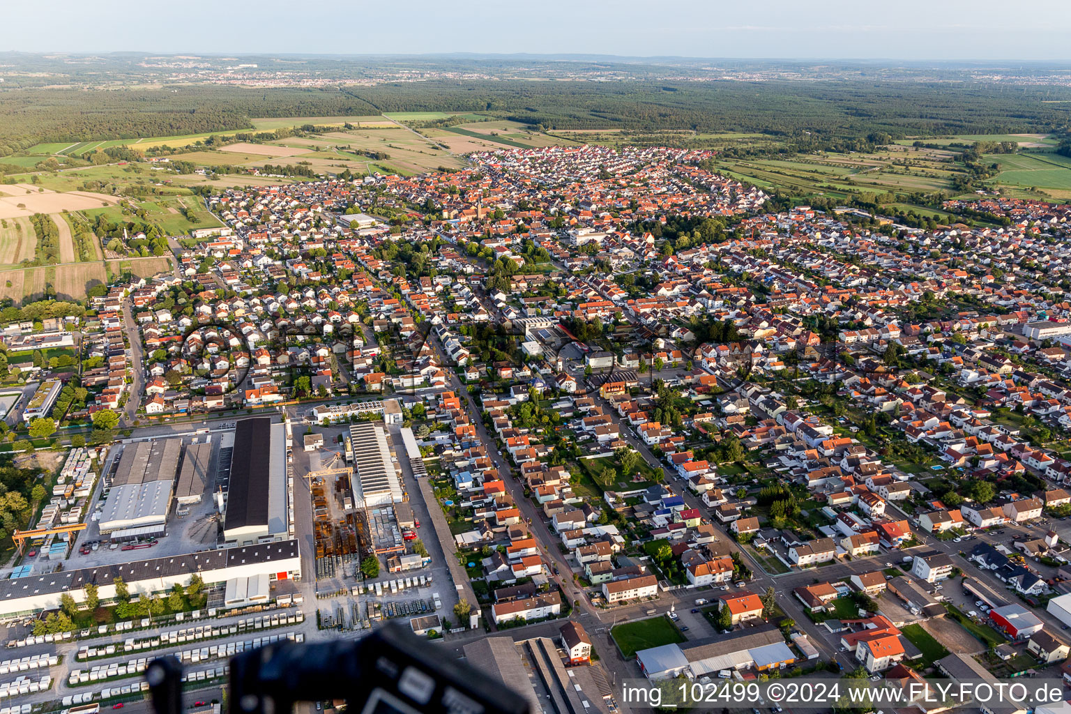 Bird's eye view of District Oberhausen in Oberhausen-Rheinhausen in the state Baden-Wuerttemberg, Germany