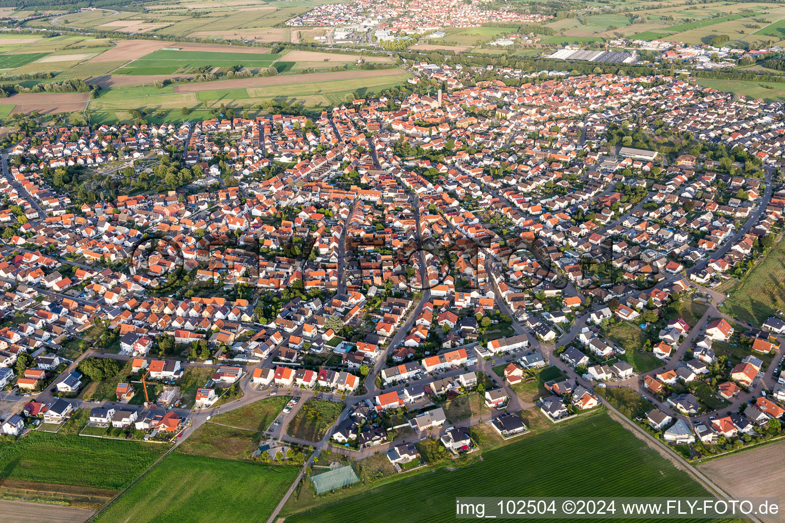 Town View of the streets and houses of the residential areas in Sankt Leon in the state Baden-Wurttemberg, Germany