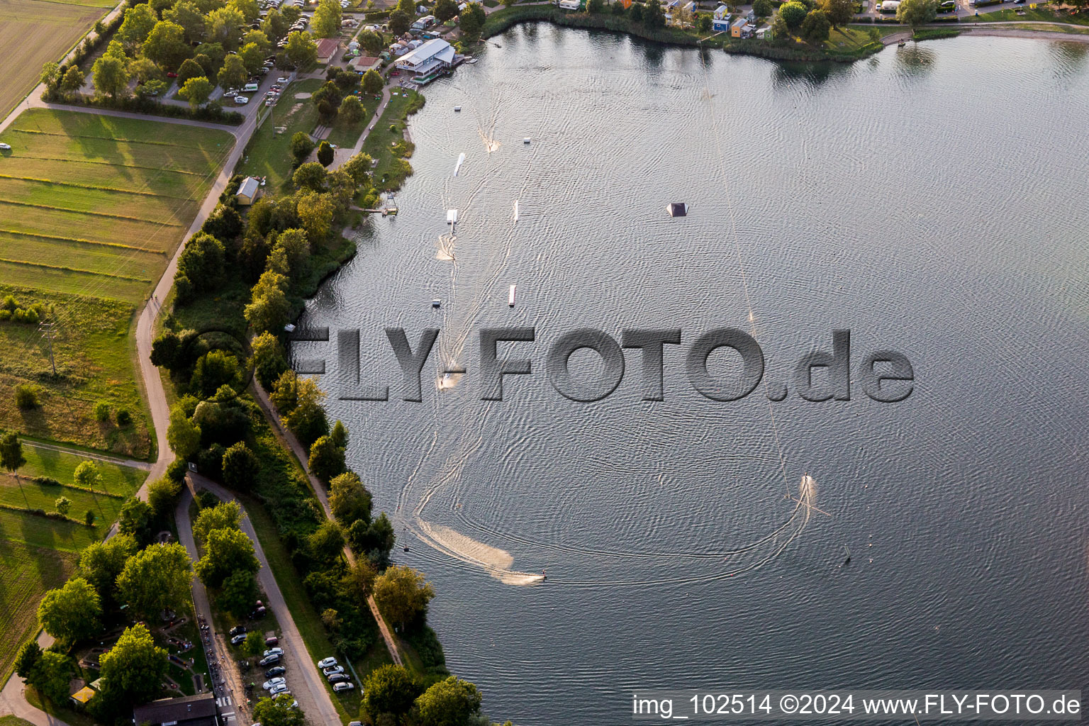 Aerial photograpy of Leisure center of water skiing - racetrack in Sankt Leon-Rot in the state Baden-Wurttemberg, Germany