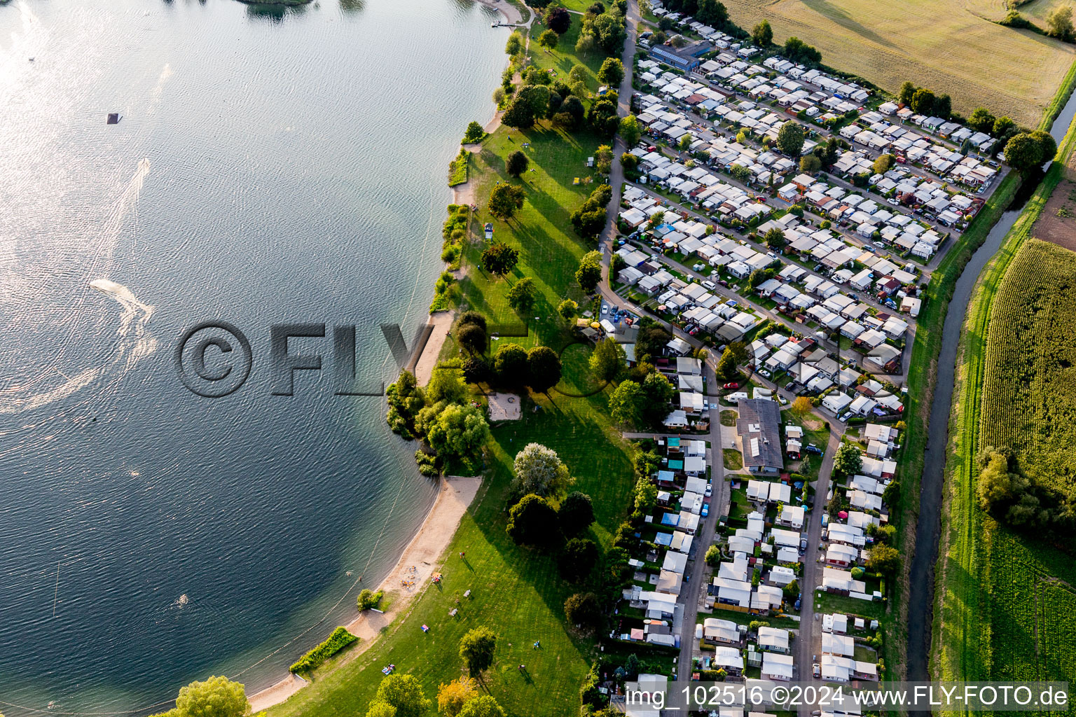 St. Leoner See, water ski facility in the district Sankt Leon in St. Leon-Rot in the state Baden-Wuerttemberg, Germany from above