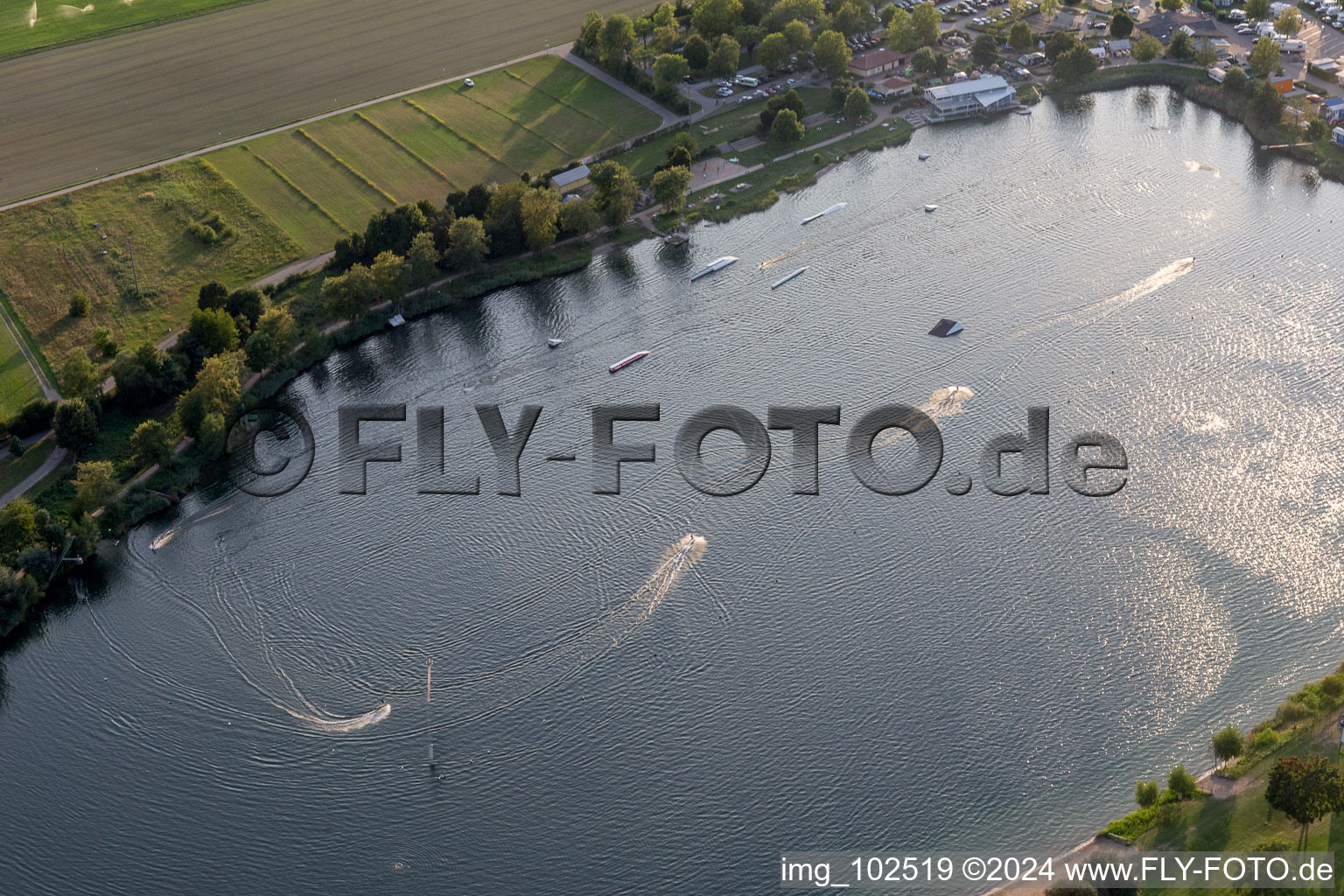 St. Leoner See, water ski facility in the district Sankt Leon in St. Leon-Rot in the state Baden-Wuerttemberg, Germany seen from above