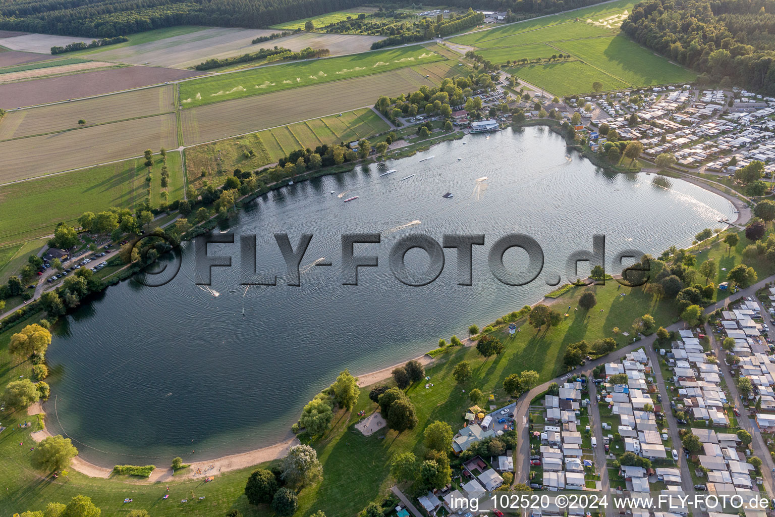 Leisure center of water skiing - racetrack in Sankt Leon-Rot in the state Baden-Wurttemberg, Germany from above