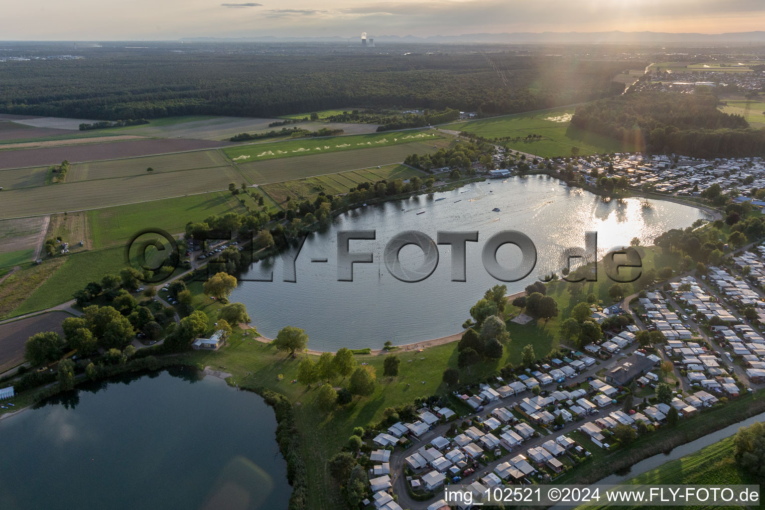 St. Leoner See, water ski facility in the district Sankt Leon in St. Leon-Rot in the state Baden-Wuerttemberg, Germany from the plane