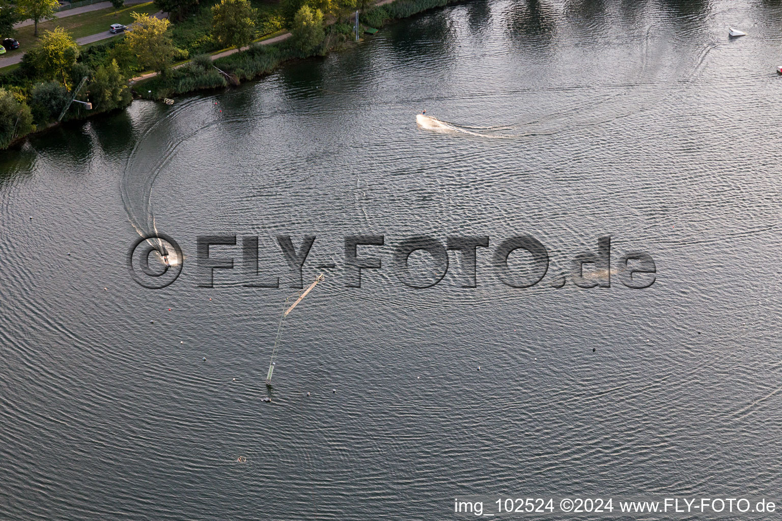 St. Leoner See, water ski facility in the district Sankt Leon in St. Leon-Rot in the state Baden-Wuerttemberg, Germany viewn from the air