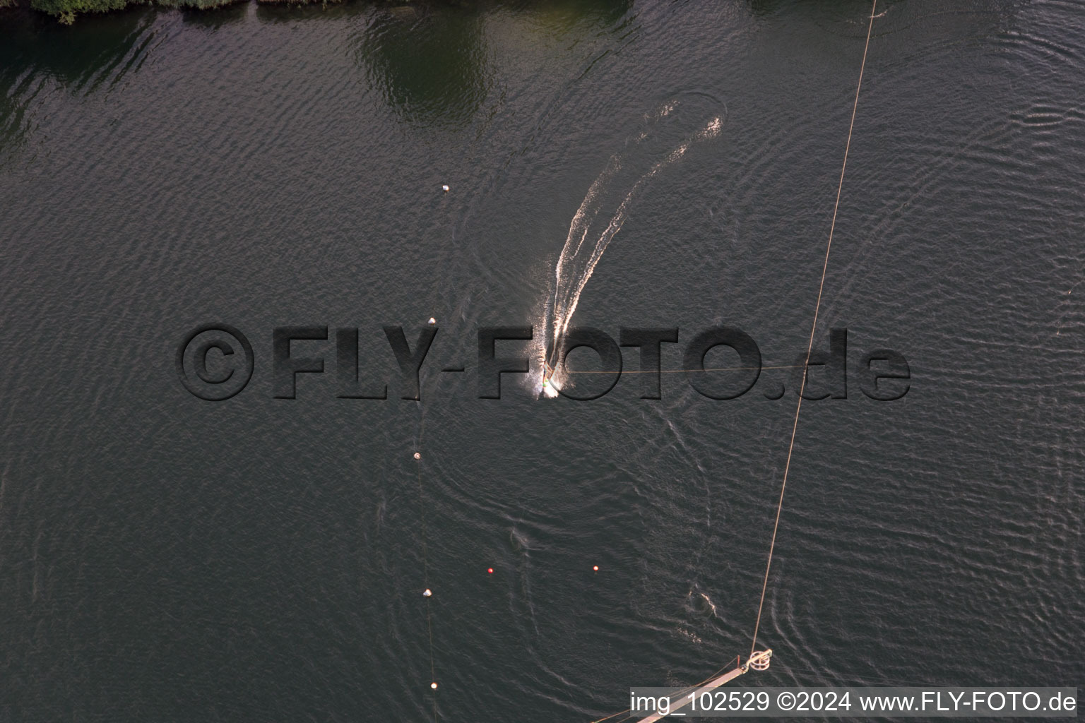 St. Leoner See, water ski facility in the district Sankt Leon in St. Leon-Rot in the state Baden-Wuerttemberg, Germany from the drone perspective